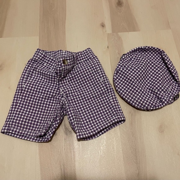 Janie and Jack Toddler Boys Matching Shorts and Hat, Purple Plaid, 12-18 months - Picture 1 of 3